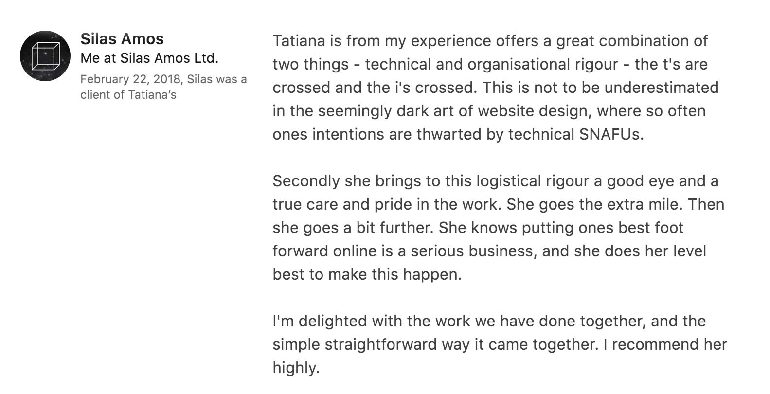 Silas Amos, Website Screenshot